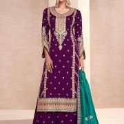 Purple Embroidered Premium Silk Palazzo Suit with Teal Dupatta