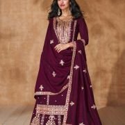 Magenta Embroidered Palazzo Suit Set