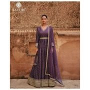 Viscose Reception Gown in Purple and Violet with Bugle Beads work