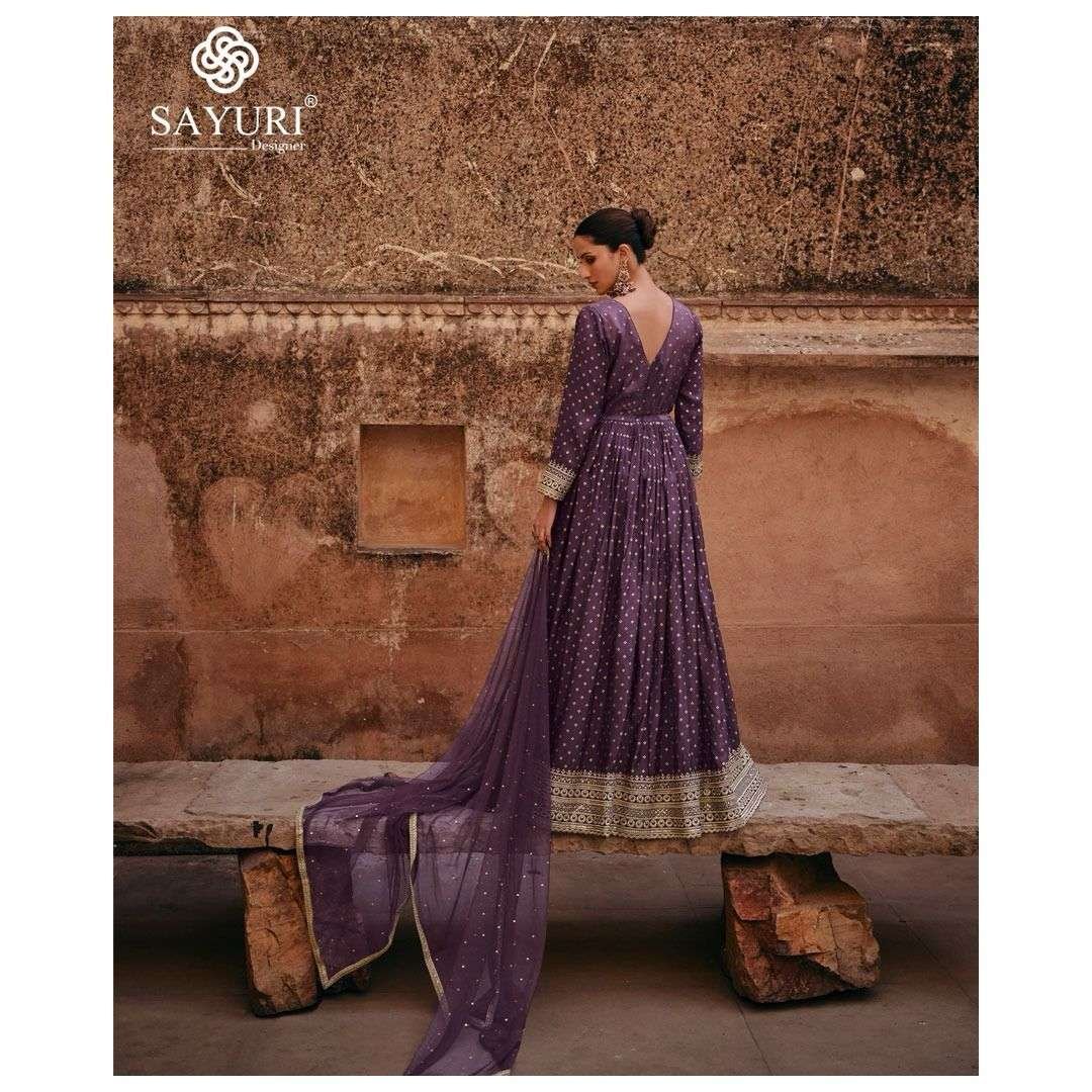 Viscose Reception Gown in Purple and Violet with Bugle Beads work