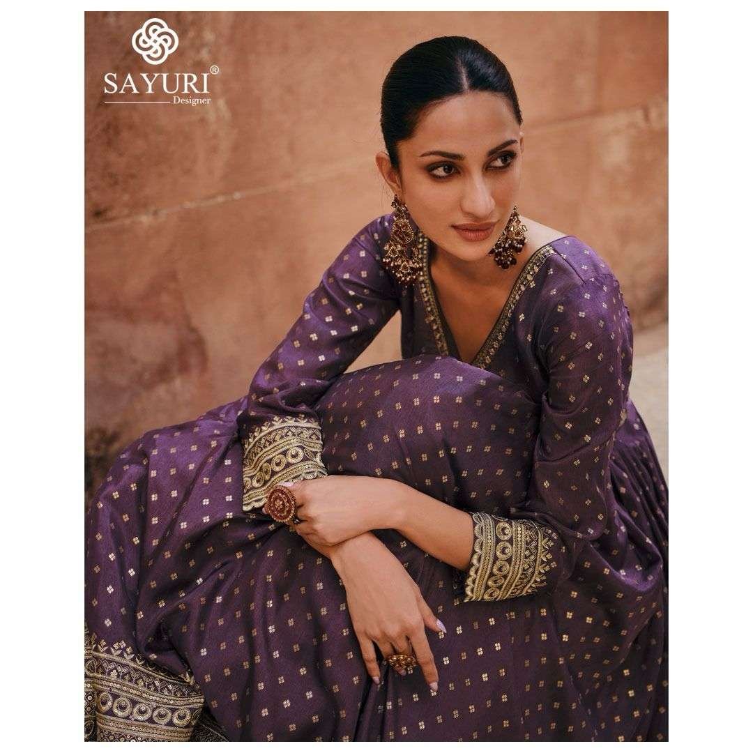 Viscose Reception Gown in Purple and Violet with Bugle Beads work