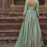Woven Art Silk Jacquard Abaya Style Suit in Pastel Green