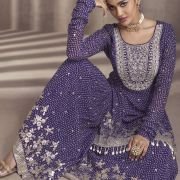 Purple Bandhej Print Sharara suit stitched