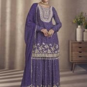 Purple Bandhej Print Sharara suit stitched