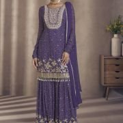 Purple Bandhej Print Sharara suit stitched