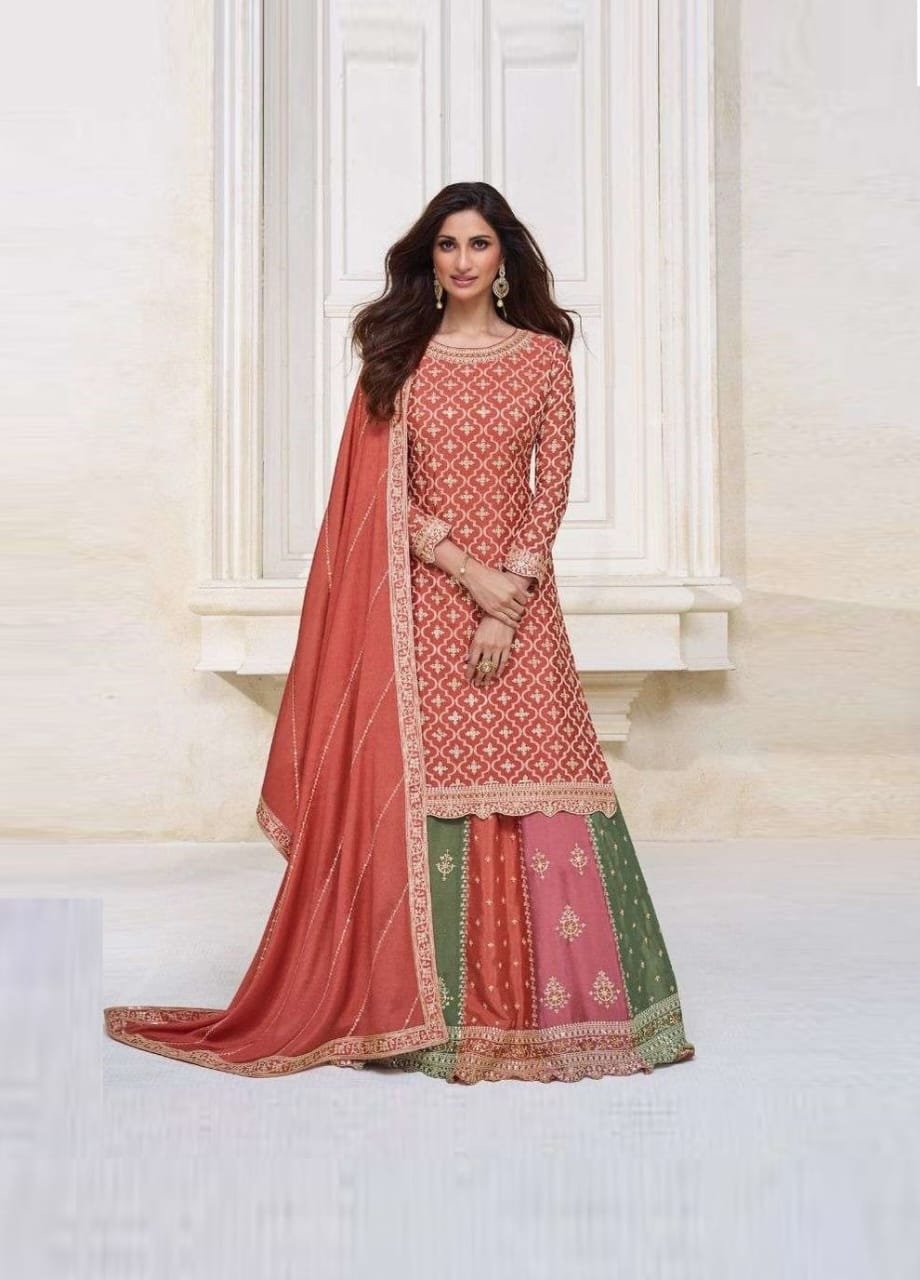 Embroidered Straight Ghagra Style Suit