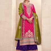 Readymade Pink Embroidered Silk Palazzo Suit