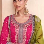 Readymade Pink Embroidered Silk Palazzo Suit