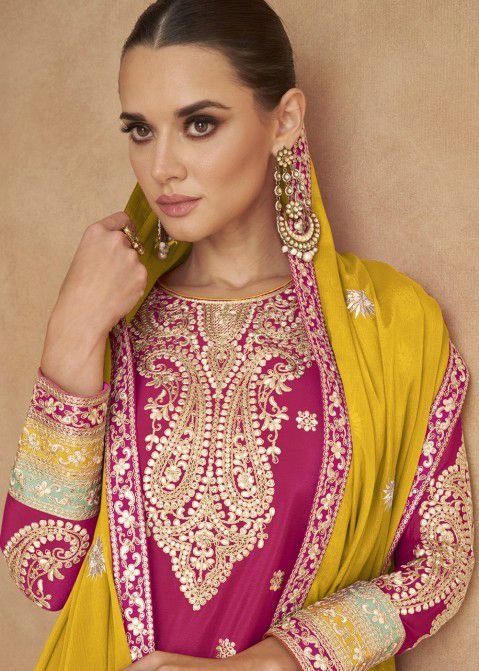 Multicolor Embroidered Palazzo Salwar Suit Set