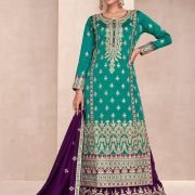 Silk Embroidered Pakistani Style Palazzo Salwar Suit In Teal Blue –