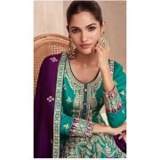 Silk Embroidered Pakistani Style Palazzo Salwar Suit In Teal Blue –