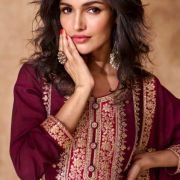 Magenta Embroidered Palazzo Suit Set