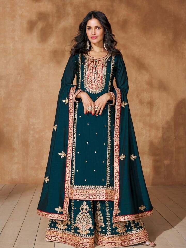 Pakistan Designer Teal Premium Silk Readymade Palazzo
