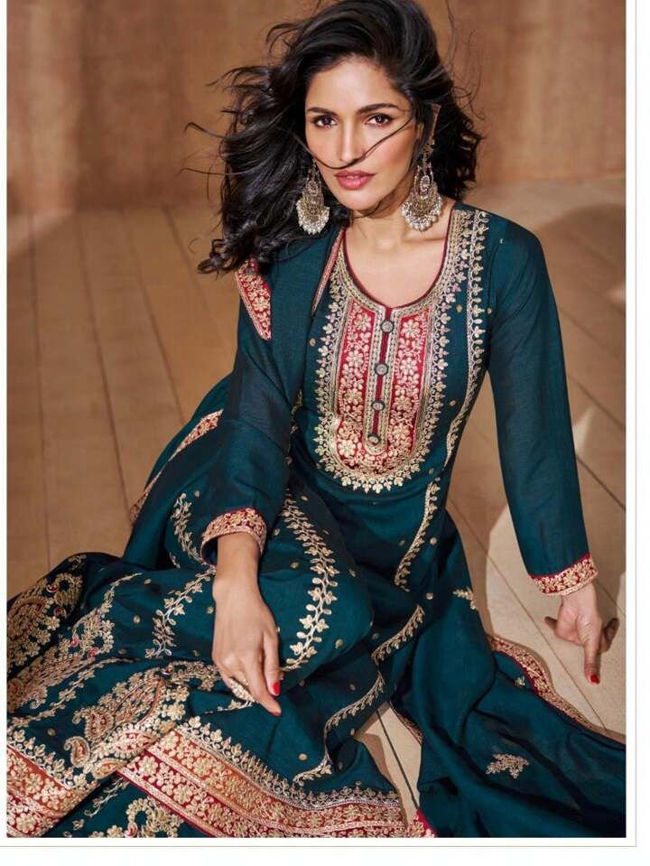 Pakistan Designer Teal Premium Silk Readymade Palazzo