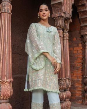 Elegant pastel embroidered co-ord set