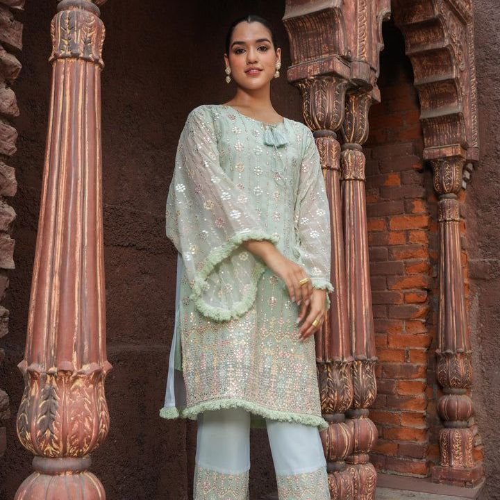 Elegant pastel embroidered co-ord set