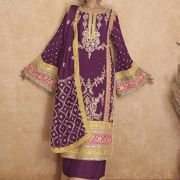 Wine Chinnon Heavy Embrodiary Designer Pakistani suit