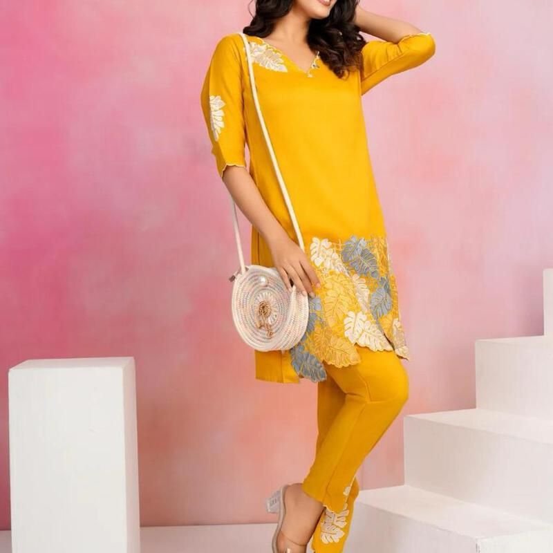 Mustard Printed Comfort Fit Co Ord Set