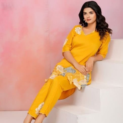 Mustard Printed Comfort Fit Co Ord Set