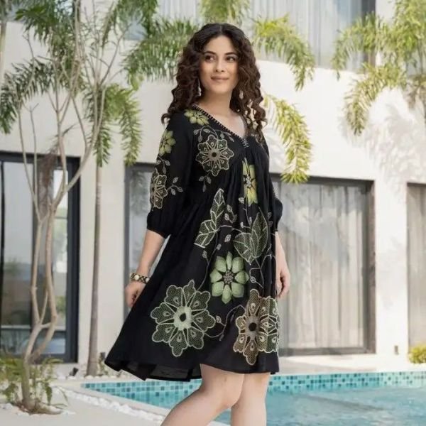 SOFT COTTON FABRIC EMBROIDERED DRESS