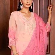 Beautiful Pink Colour Organza Fabric Designer Girlish Readymade Suit Stitched