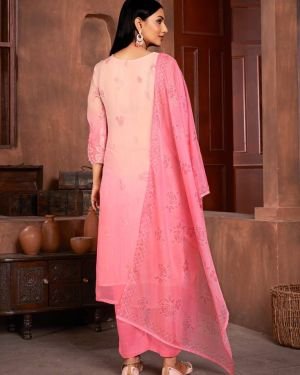 Beautiful Pink Colour Organza Fabric Designer Girlish Readymade Suit Stitched