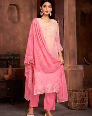 Beautiful Pink Colour Organza Fabric Designer Girlish Readymade Suit Stitched