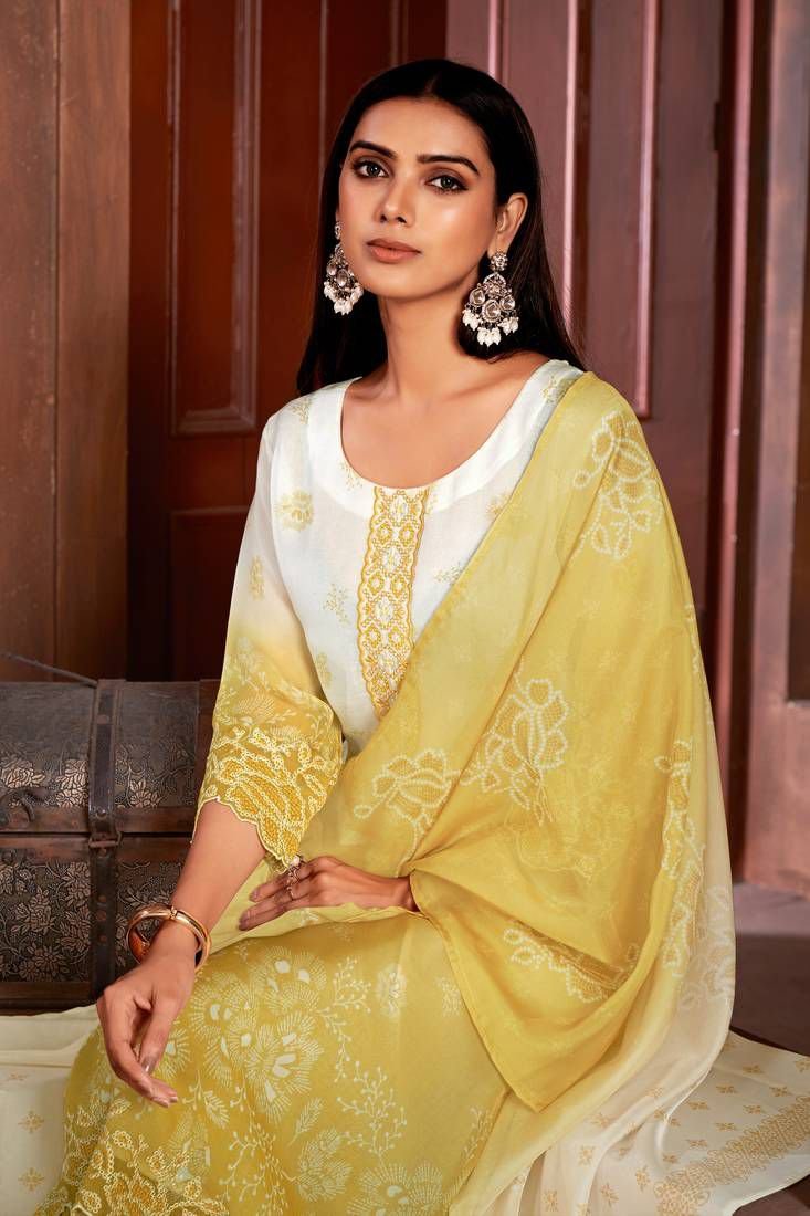 Beautiful Mustard Colour Organza Fabric Designer