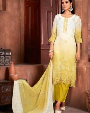 Beautiful Mustard Colour Organza Fabric Designer