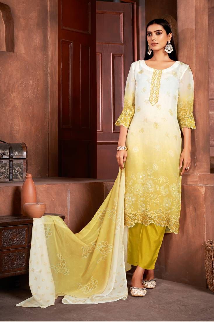 Beautiful Mustard Colour Organza Fabric Designer