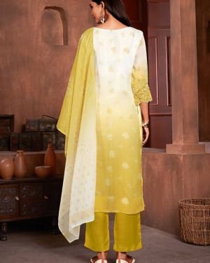 Beautiful Mustard Colour Organza Fabric Designer