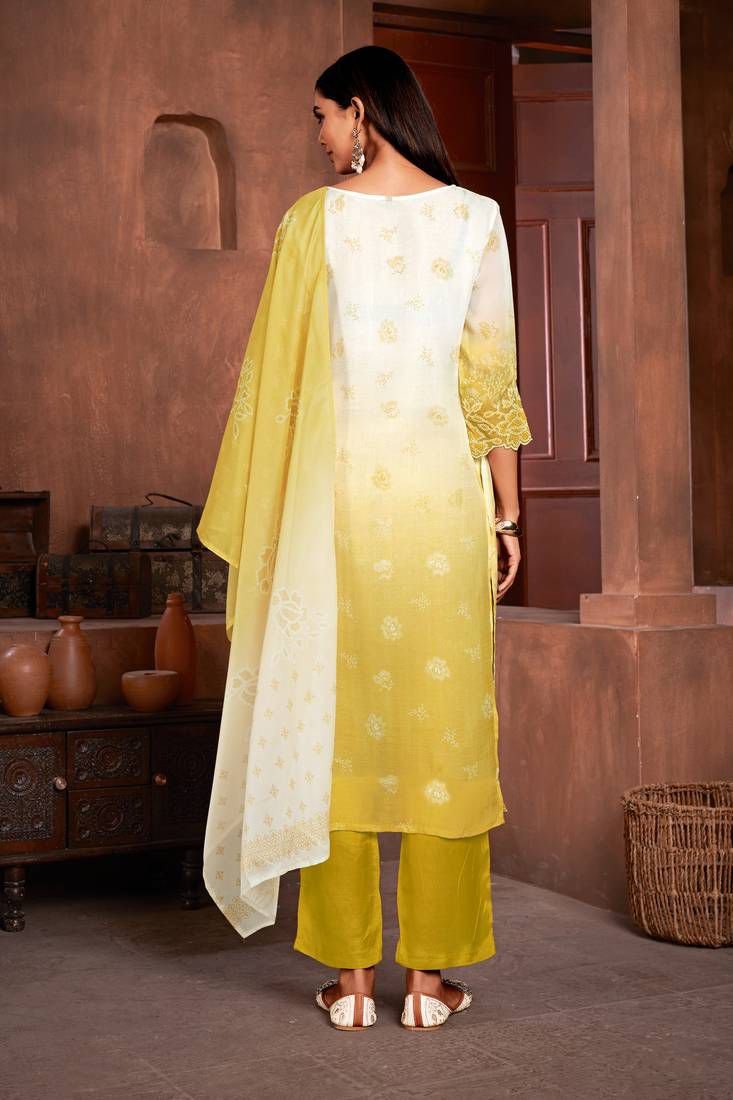 Beautiful Mustard Colour Organza Fabric Designer