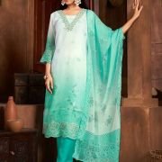 Beautiful Sea Green Colour Organza Fabric Designer