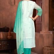 Beautiful Sea Green Colour Organza Fabric Designer