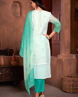 Beautiful Sea Green Colour Organza Fabric Designer