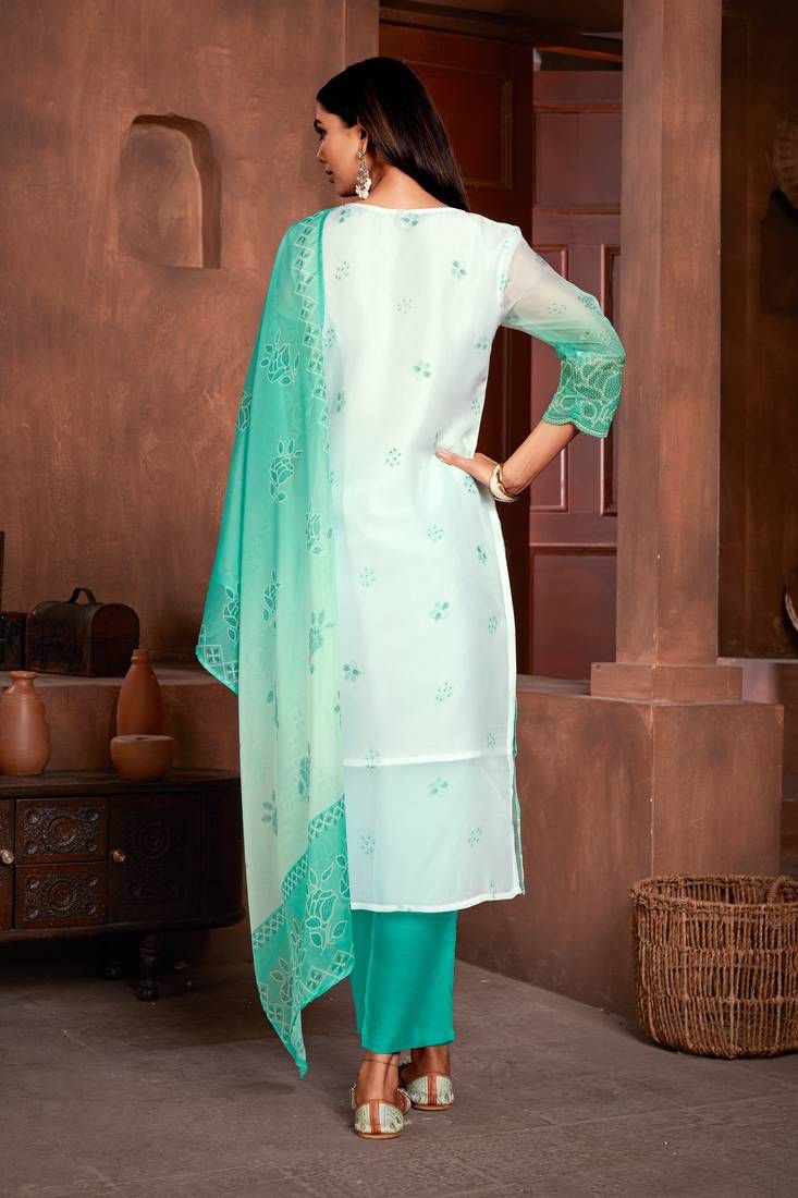 Beautiful Sea Green Colour Organza Fabric Designer