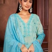 Beautiful Blue Colour Organza Fabric Designer