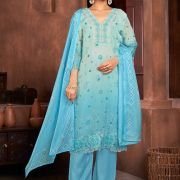 Beautiful Blue Colour Organza Fabric Designer