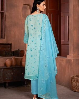 Beautiful Blue Colour Organza Fabric Designer