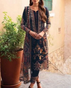 NAVY BLUE PAKISTANI LAWN COTTON WITH PATCH WORK