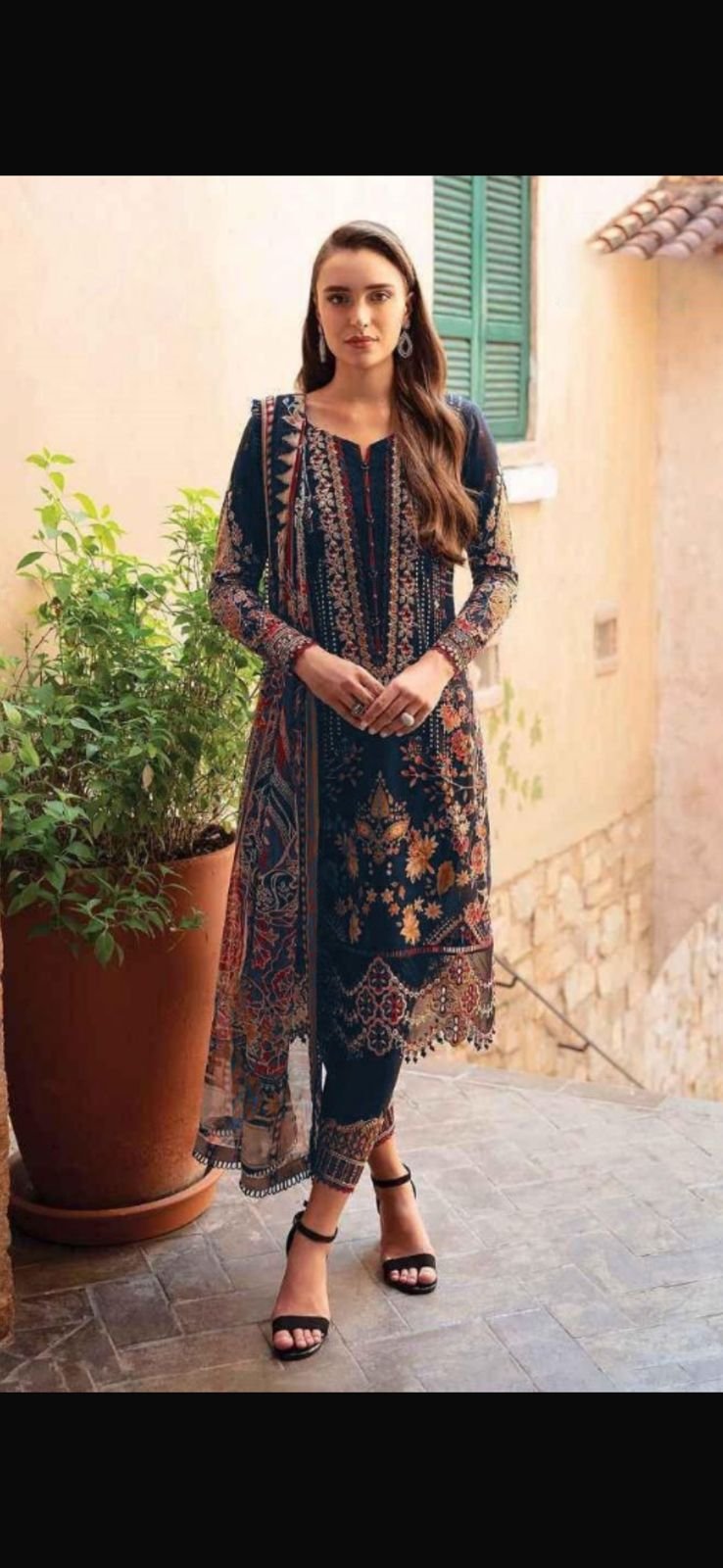NAVY BLUE PAKISTANI LAWN COTTON WITH PATCH WORK