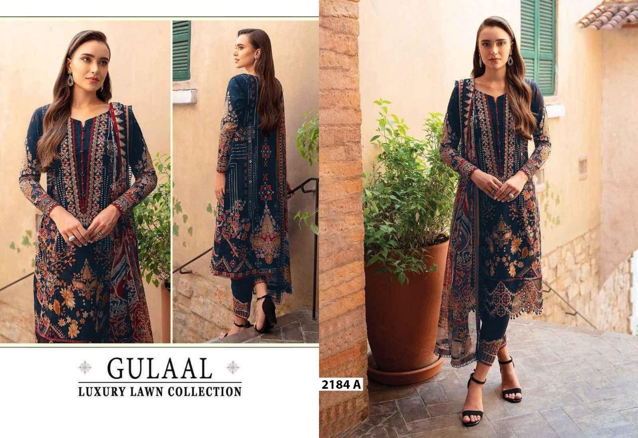 NAVY BLUE PAKISTANI LAWN COTTON WITH PATCH WORK