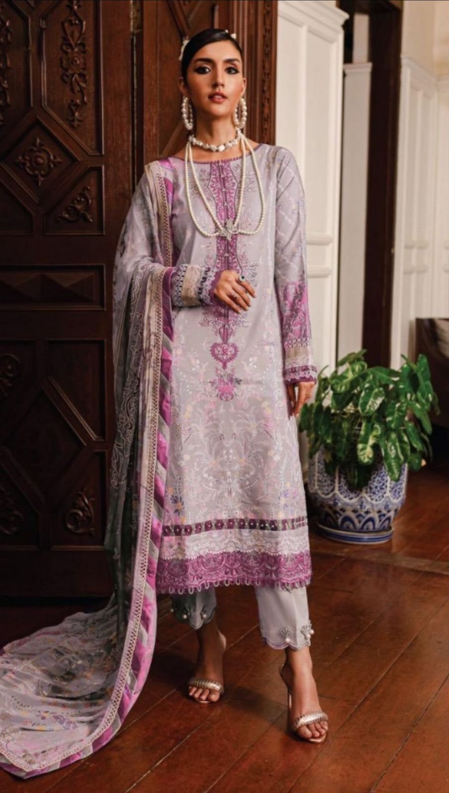 LILAC  PAKISTANI LAWN COTTON WITH PATCH WORK