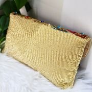 Womens Designer Handicraft Clutch Golden Multi Color