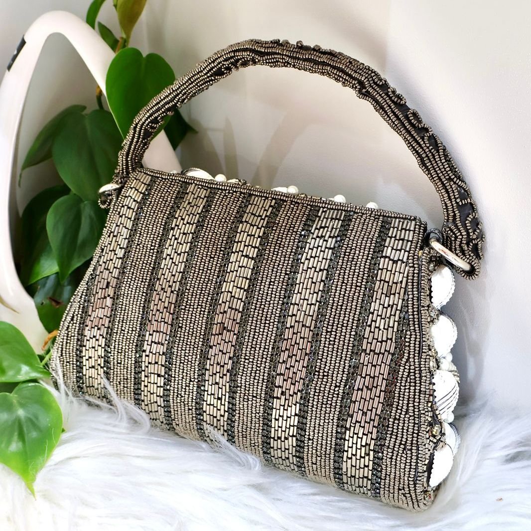 Seashell Embellished Hand Beaded Clutch Bag