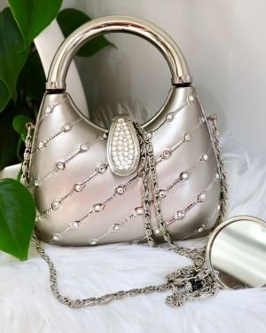 Small lady purse brushed silver in color carry with chain or without