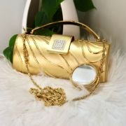 Metalic evening Clutch Women Chic Metal Purse-Barrel shape