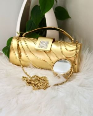 Metalic evening Clutch Women Chic Metal Purse-Barrel shape