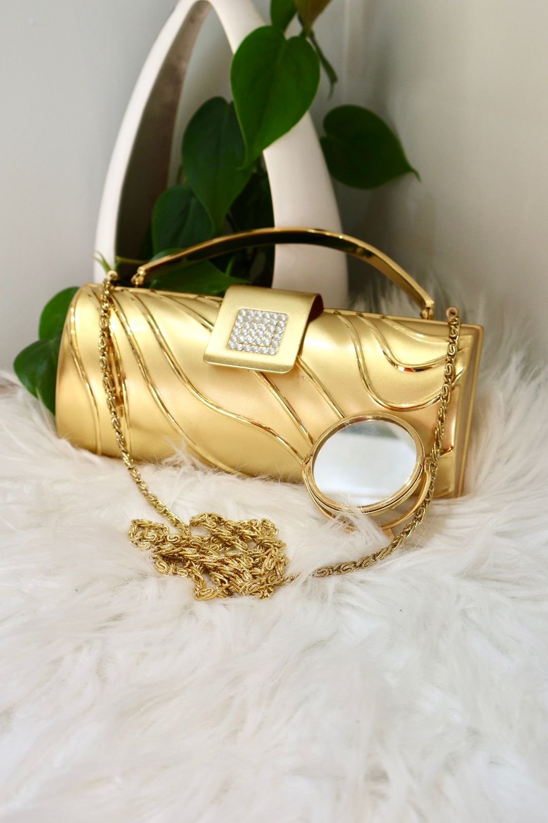 Metalic evening Clutch Women Chic Metal Purse-Barrel shape