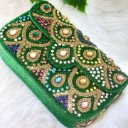 Fashion Hand Embroidered Box Clutch Bag Purse-Green